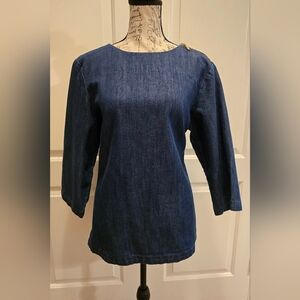 Martha Stewart Everyday Dark Blue Denim Shoulder Zip Top Medium